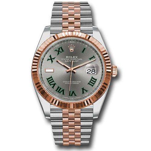 Rolex Steel and Everose Rolesor Datejust 41 Watch - Fluted Bezel - Slate Gray Green Roman Dial - Jubilee Bracelet - 126331 slgrj