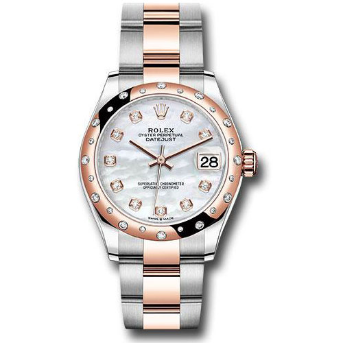 Rolex Steel and Everose Gold Datejust 31 Watch - 24 Diamond Bezel - Silver Diamond Dial - Oyster Bracelet - 278341RBR mdo