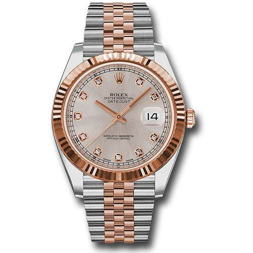 Rolex Steel and Everose Rolesor Datejust 41 Watch - Fluted Bezel - Sundust Diamond Dial - Jubilee Bracelet - 126331 sudj