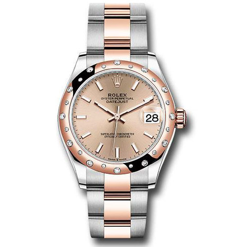 Rolex Steel and Everose Gold Datejust 31 Watch - 24 Diamond Bezel - Rose Roman Dial - Oyster Bracelet - 278341RBR roio