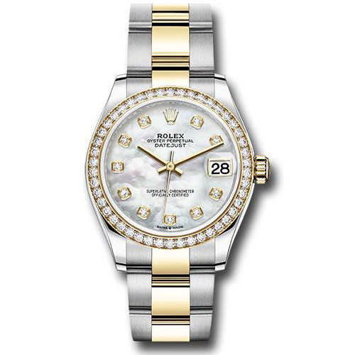 Rolex Steel and Yellow Gold Datejust 31 Watch - Diamond Bezel - Mother-of-Pearl Diamond Dial - Oyster Bracelet - 278383RBR mdo