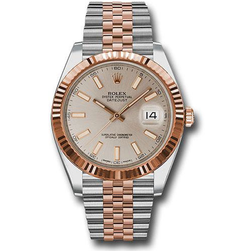 Rolex Steel and Everose Rolesor Datejust 41 Watch - Fluted Bezel - Sundust Index Dial - Jubilee Bracelet - 126331 suij