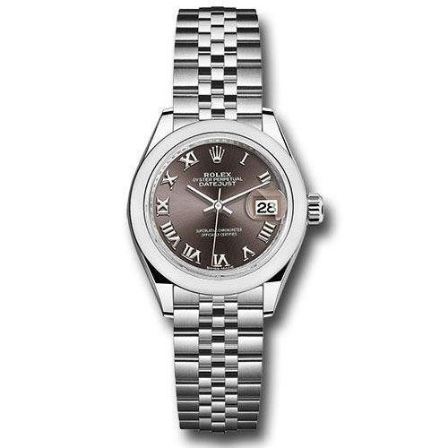 Rolex Steel Lady-Datejust 28 Watch - Domed Bezel - Dark Grey Roman Dial - Jubilee Bracelet - 279160 dgrj