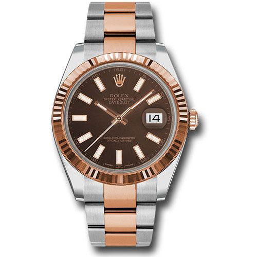 Rolex Steel and Everose Rolesor Datejust 41 Watch - Fluted Bezel - Chocolate Index Dial - Oyster Bracelet - 126331 choio
