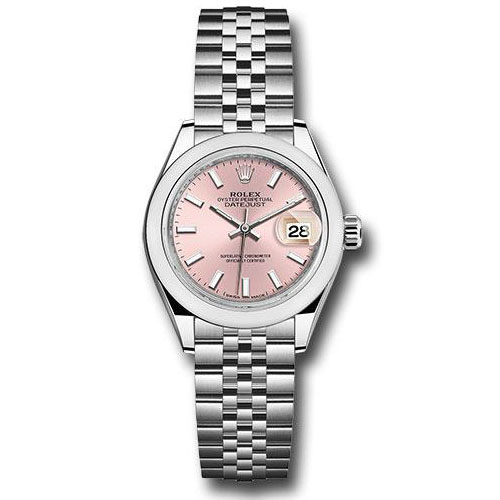 Rolex Steel Lady-Datejust 28 Watch - Domed Bezel - Pink Index Dial - Jubilee Bracelet - 279160 pij