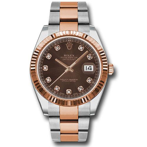 Rolex Steel and Everose Rolesor Datejust 41 Watch - Fluted Bezel - Chocolate Diamond Dial - Oyster Bracelet - 126331 chodo