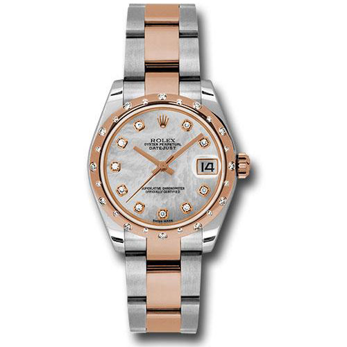 Rolex Steel and Everose Gold Datejust 31 Watch - 24 Diamond Bezel - White Mother-Of-Pearl Diamond Dial - Oyster Bracelet - 178341 mdo