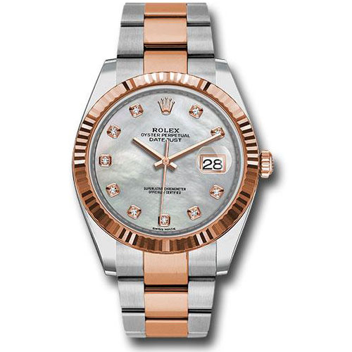 Rolex Steel and Everose Rolesor Datejust 41 Watch - Fluted Bezel - Mother-Of-Pearl Diamond Dial - Oyster Bracelet - 126331 mdo