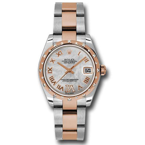 Rolex Steel and Everose Gold Datejust 31 Watch - 24 Diamond Bezel - Mother-Of-Pearl Diamond Roman Vi Roman Dial - Oyster Bracelet - 178341 mdro