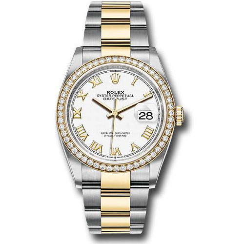 Rolex Steel and Yellow Gold Rolesor Datejust 36 Watch - Diamond Bezel - White Roman Dial - Oyster Bracelet - 126283RBR wro