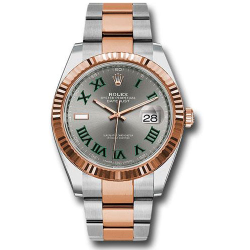 Rolex Steel and Everose Rolesor Datejust 41 Watch - Fluted Bezel - Slate Gray Green Roman Dial - Oyster Bracelet - 126331 slgro