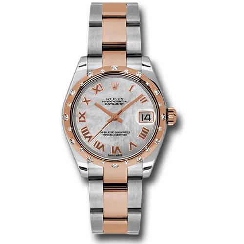 Rolex Steel and Everose Gold Datejust 31 Watch - 24 Diamond Bezel - Mother-Of-Pearl Roman Dial - Oyster Bracelet - 178341 mro