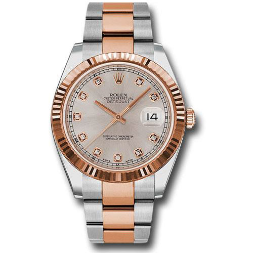 Rolex Steel and Everose Rolesor Datejust 41 Watch - Fluted Bezel - Sundust Diamond Dial - Oyster Bracelet - 126331 sudo