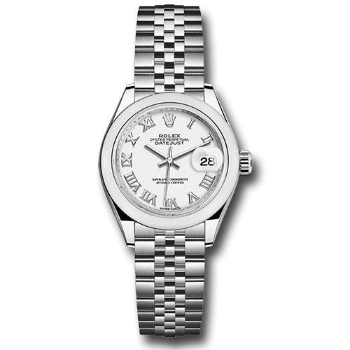 Rolex Steel Lady-Datejust 28 Watch - Domed Bezel - White Roman Dial - Jubilee Bracelet - 279160 wrj