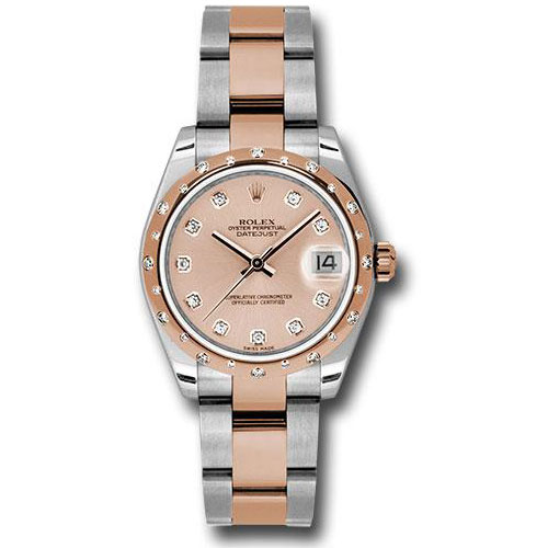 Rolex Steel and Everose Gold Datejust 31 Watch - 24 Diamond Bezel - Pink Diamond Dial - Oyster Bracelet - 178341 pdo