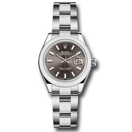 Rolex Steel Lady-Datejust 28 Watch - Domed Bezel - Dark Grey Index Dial - Oyster Bracelet - 279160 dgio