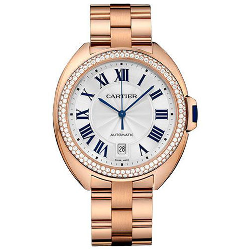 Cartier Cle De Cartier Watch - 40 mm Pink Gold Diamond Case - Diamond Bezel - Silver Dial - WJCL0009