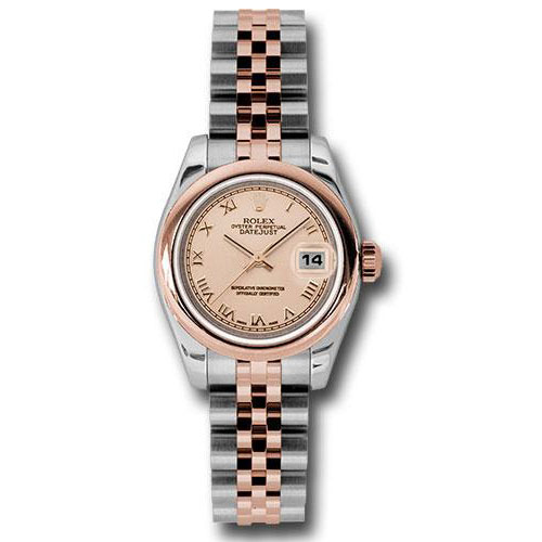 Rolex Steel and Everose Gold Rolesor Lady Datejust 26 Watch - Domed Bezel - Pink Champagne Roman Dial - Jubilee Bracelet - 179161 prj
