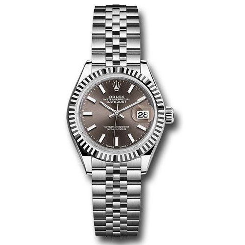 Rolex Steel and White Gold Rolesor Lady-Datejust 28 Watch - Fluted Bezel - Dark Grey Index Dial - Jubilee Bracelet - 279174 dgij