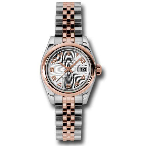 Rolex Steel and Everose Gold Rolesor Lady Datejust 26 Watch - Domed Bezel - Silver Concentric Circle Arabic Dial - Jubilee Bracelet - 179161 scaj