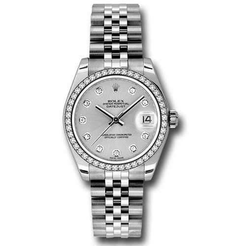 Rolex Steel and White Gold Datejust 31 Watch - 46 Diamond Bezel - Silver Diamond Dial - Jubilee Bracelet - 178384 sdj