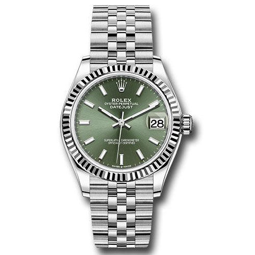 Rolex Steel and White Gold Datejust 31 Watch - Fluted Bezel - Mint Green Index Dial - Jubilee Bracelet - 278274 mgij