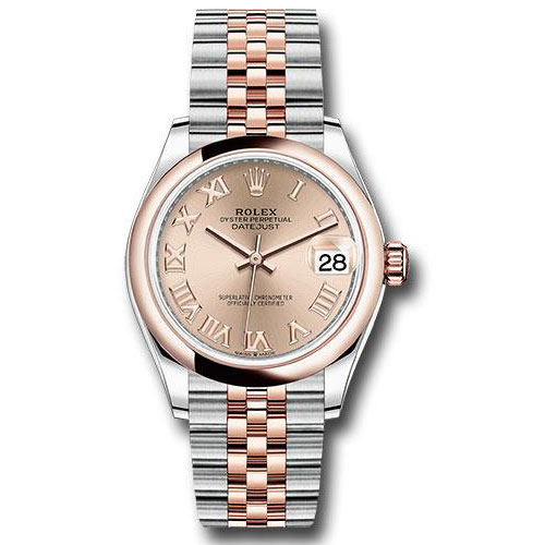 Rolex Steel and Everose Gold Datejust 31 Watch - Domed Bezel - Dark Rhodium Index Dial - Jubilee Bracelet - 278241 rorj