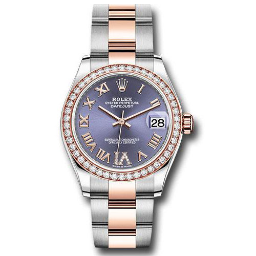 Rolex Steel and Everose Gold Datejust 31 Watch - 46 Diamond Bezel - Aubergine Diamond Roman VI Dial - Oyster Bracelet - 278381RBR aubdr6o