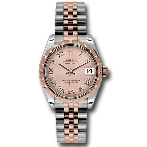 Rolex Steel and Everose Gold Datejust 31 Watch - 24 Diamond Bezel - Pink Roman Dial - Jubilee Bracelet - 178341 prj