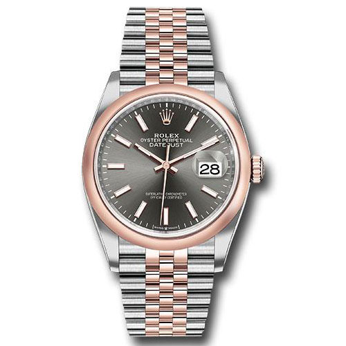 Rolex Steel and Everose Rolesor Datejust 36 Watch - Domed Bezel - Dark Rhodium Index Dial - Jubilee Bracelet - 126201 dkrij