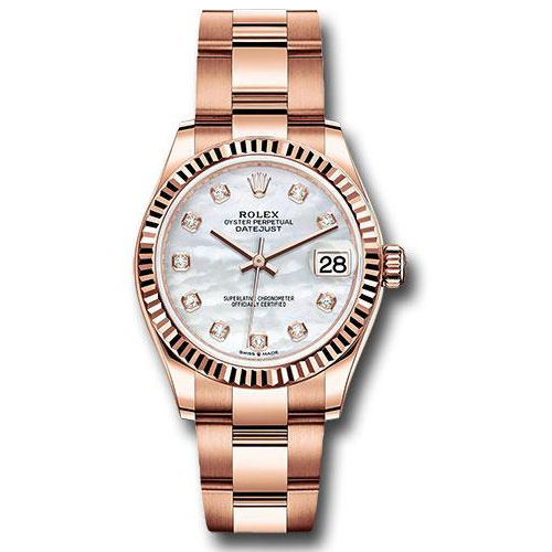 Rolex Everose Gold Datejust 31 Watch - Fluted Bezel - Silver Diamond Dial - Oyster Bracelet - 278275 mdo