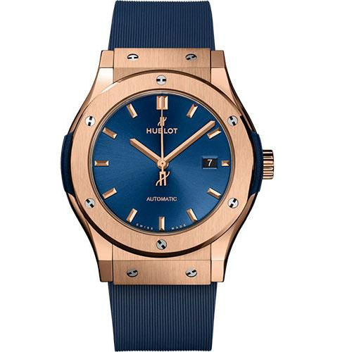 Hublot Classic Fusion King Gold Blue Watch - 42 mm - Blue Dial - Blue Lined Rubber Strap-542.OX.7180.RX