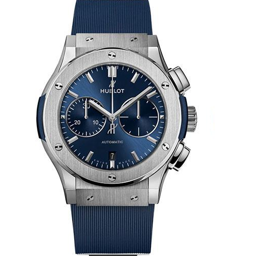 Hublot Classic Fusion Chronograph Titanium Blue Watch - 45 mm - Blue Dial - Blue Lined Rubber Strap-521.NX.7170.RX