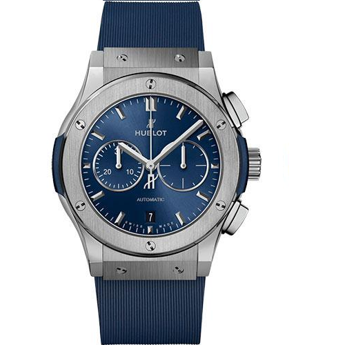 Hublot Classic Fusion Chronograph Titanium Blue Watch - 42 mm - Blue Dial - Blue Lined Rubber Strap-541.NX.7170.RX