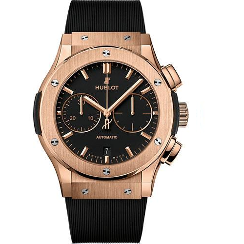 Hublot Classic Fusion Chronograph King Gold Watch - 45 mm - Black Dial - Black Lined Rubber Strap-521.OX.1181.RX