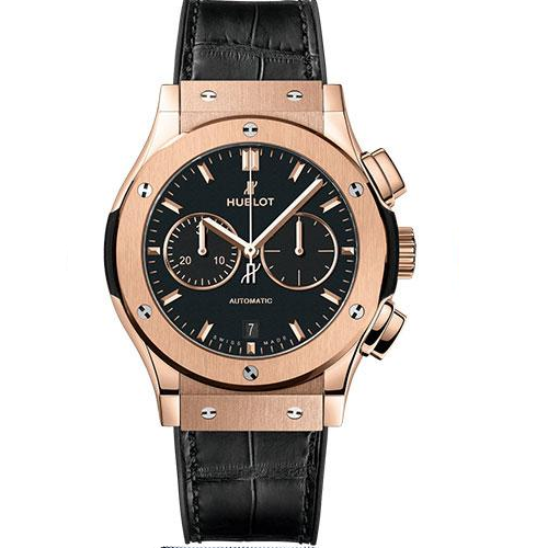 Hublot Classic Fusion Chronograph King Gold Watch - 42 mm - Black Dial - Black Rubber and Leather Strap-541.OX.1181.LR