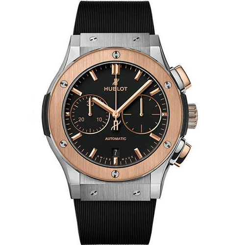 Hublot Classic Fusion Chronograph Titanium King Gold Watch - 45 mm - Black Dial - Black Lined Rubber Strap-521.NO.1181.RX
