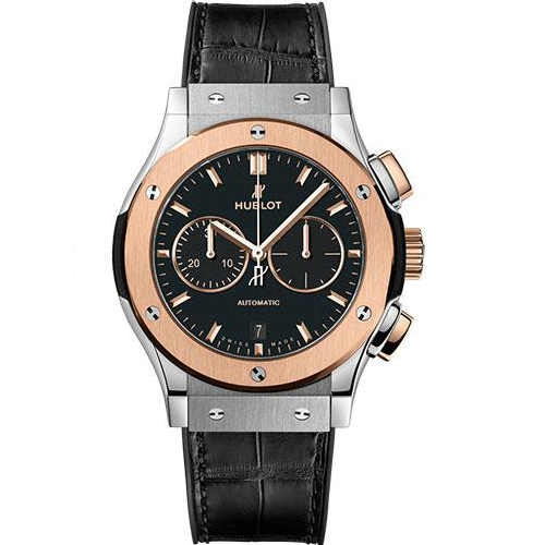 Hublot Classic Fusion Chronograph Titanium King Gold Watch - 42 mm - Black Dial - Black Rubber and Leather Strap-541.NO.1181.LR