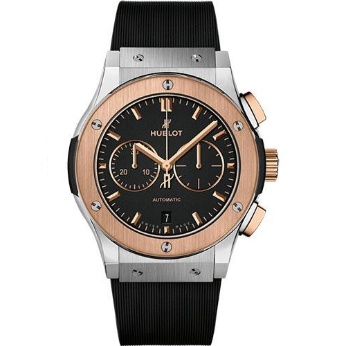 Hublot Classic Fusion Chronograph Titanium King Gold Watch - 42 mm - Black Dial - Black Lined Rubber Strap-541.NO.1181.RX