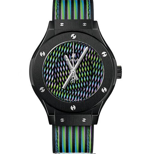Hublot Classic Fusion Cruz Diez Ceramic Watch - 38 mm - Cruz Diez Two-Level Dial - Black Rubber and Cruz Diez Leather Strap-565.CX.8900.VR.CZD19