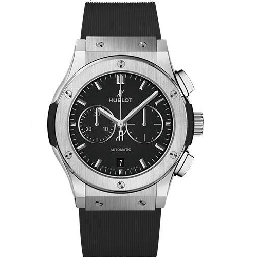 Hublot Classic Fusion Chronograph Titanium Watch - 42 mm - Black Dial - Black Lined Rubber Strap-541.NX.1171.RX