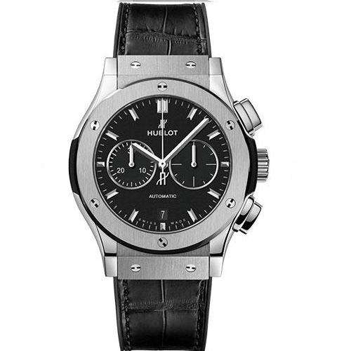 Hublot Classic Fusion Chronograph Titanium Watch - 42 mm - Black Dial - Black Rubber and Leather Strap-541.NX.1171.LR