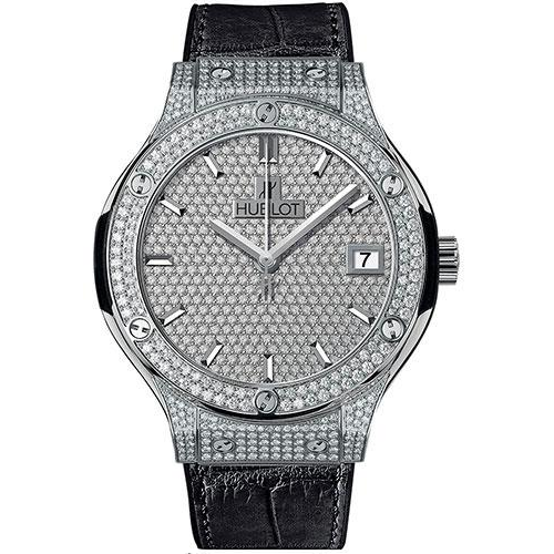 Hublot Classic Fusion Diamond Paved Titanium - Diamond Paved Dial - Rubber Alligator Strap-565.NX.9010.LR.1704