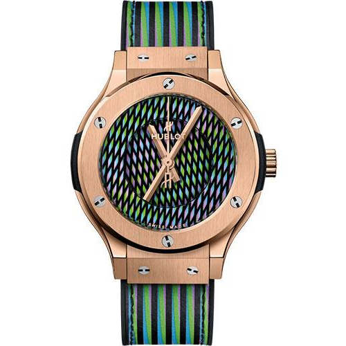 Hublot Classic Fusion Cruz Diez King Gold Watch - 38 mm - Cruz Diez Two-Level Dial - Black Rubber and Cruz Diez Leather Strap-565.OX.8900.VR.CZD19