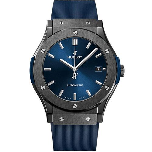 Hublot Classic Fusion Ceramic Blue Watch - 45 mm - Blue Dial - Blue Lined Rubber Strap-511.CM.7170.RX