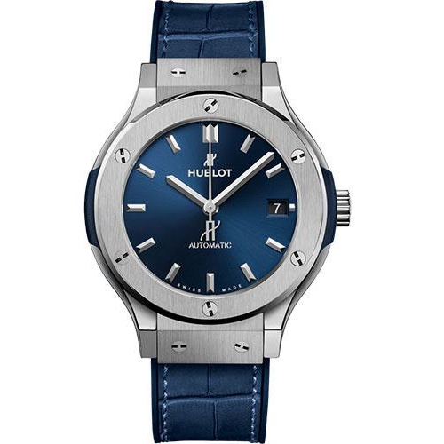 Hublot Classic Fusion Titanium Blue Watch - 38 mm - Blue Dial - Blue Rubber and Leather Strap-565.NX.7170.LR