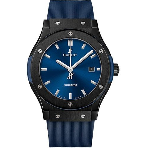 Hublot Classic Fusion Ceramic Blue Watch - 42 mm - Blue Dial - Blue Lined Rubber Strap-542.CM.7170.RX