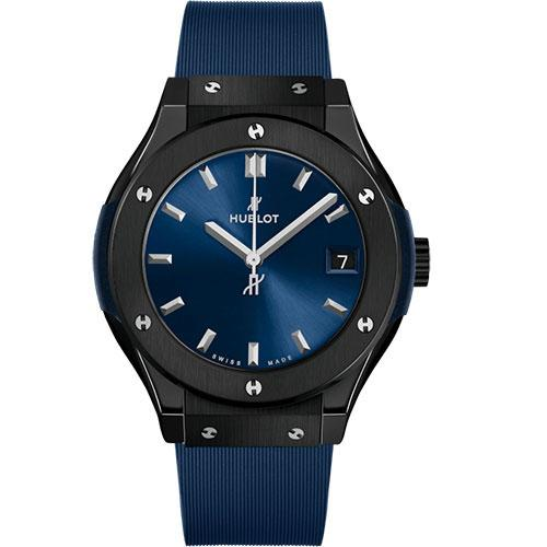 Hublot Classic Fusion Ceramic Blue Watch - 33 mm - Blue Dial - Blue Lined Rubber Strap-581.CM.7170.RX