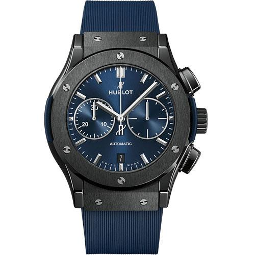 Hublot Classic Fusion Ceramic Blue Chronograph Watch - 45 mm - Blue Dial - Blue Lined Rubber Strap-521.CM.7170.RX