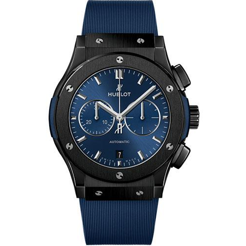 Hublot Classic Fusion Ceramic Blue Chronograph Watch - 42 mm - Blue Dial - Blue Lined Rubber Strap-541.CM.7170.RX